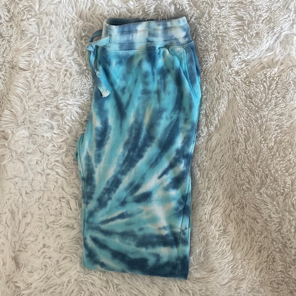 Blue tie dye jogger sweats with drawstring and pockets-Size L